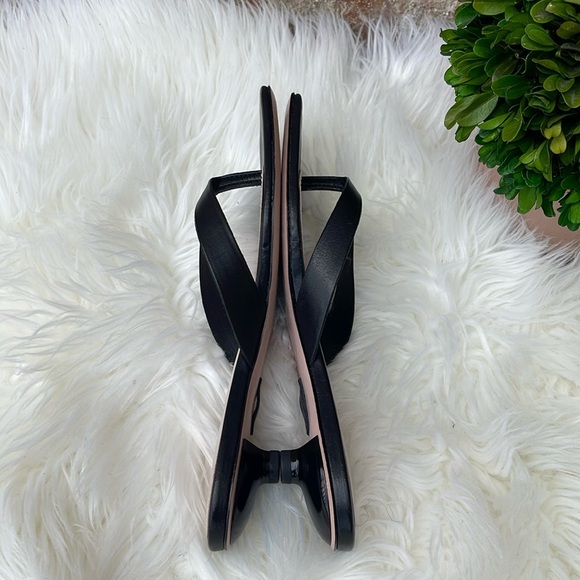 New Schutz Leni Leather Thong Square Toe Black Poen Toe Slippers Sandal Size 7 - Picture 5 of 6